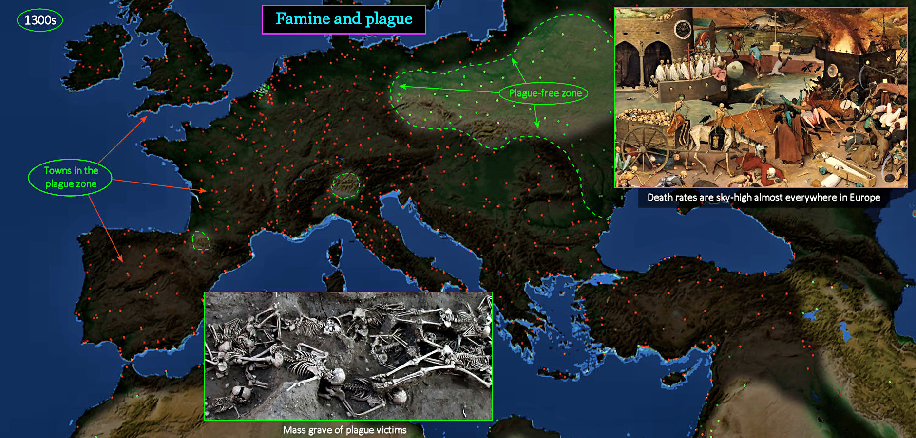 The Black Death,  1300s map